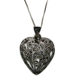 Sterling Silver & Marcasite Heart Necklace
